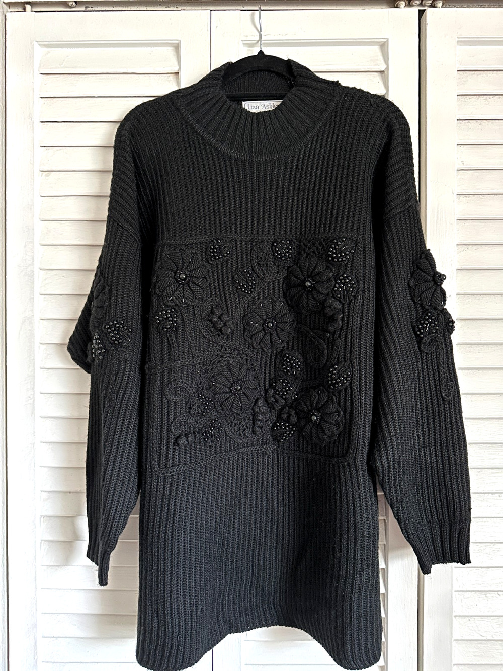 Vintage Lisa Ashley Originals Beaded Sweater L Black Cozy Witch Whimsigoth